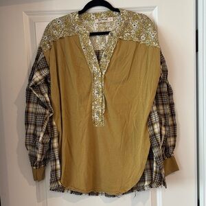 Three Bird Nest Mustard Floral Blouse